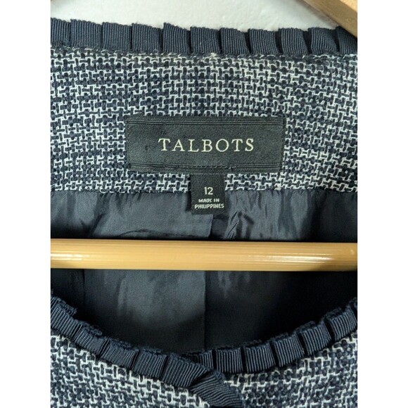 Talbots Women Size 12 Navy Blue Knit Blazer Jacket - Picture 3 of 8